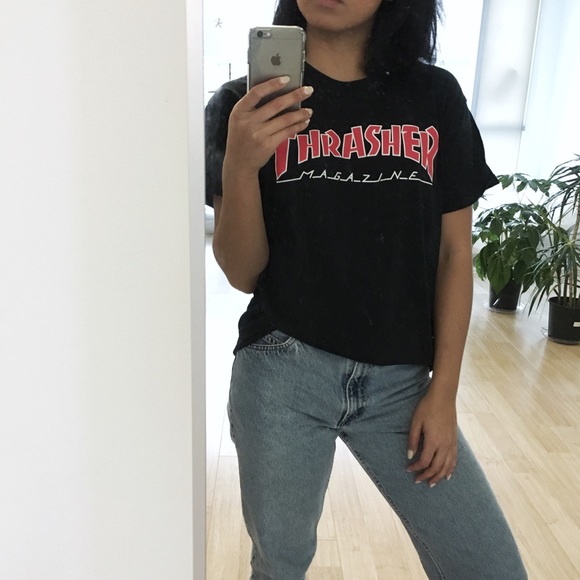 thrasher shirt black and red